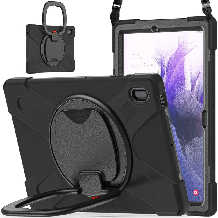 For Samsung Galaxy Tab S7 FE T730 Silicone + PC Protective Case with Holder & Shoulder Strap