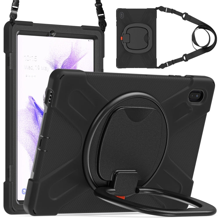 For Samsung Galaxy Tab S7 FE T730 Silicone + PC Protective Case with Holder & Shoulder Strap