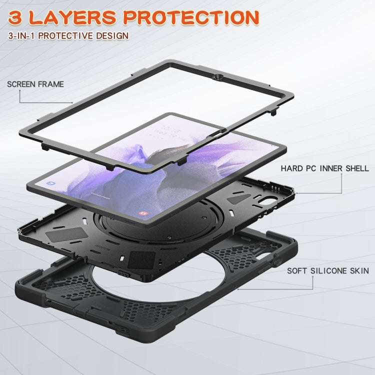 For Samsung Galaxy Tab S7 FE T730 Silicone + PC Protective Case with Holder & Shoulder Strap