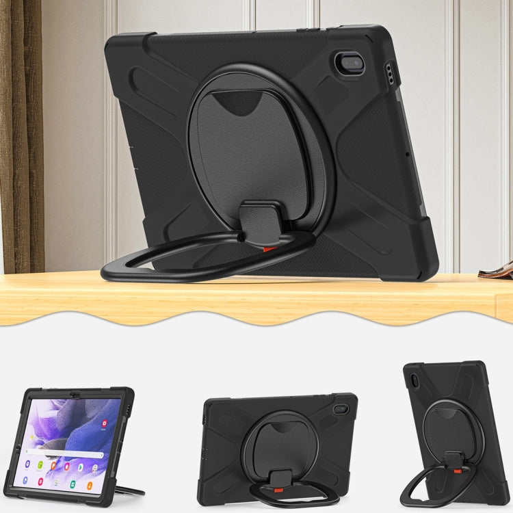 For Samsung Galaxy Tab S7 FE T730 Silicone + PC Protective Case with Holder & Shoulder Strap