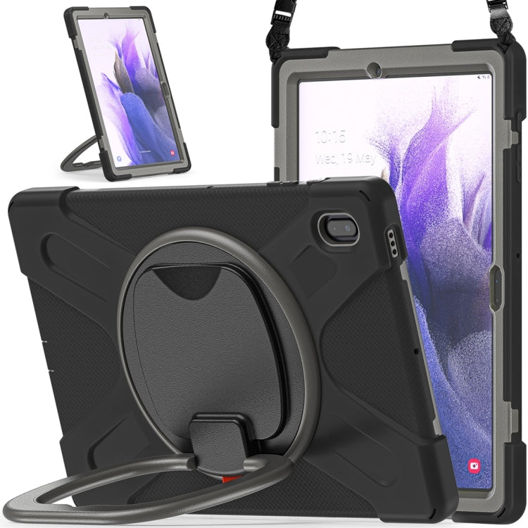 For Samsung Galaxy Tab S7 FE T730 Silicone + PC Protective Case with Holder & Shoulder Strap