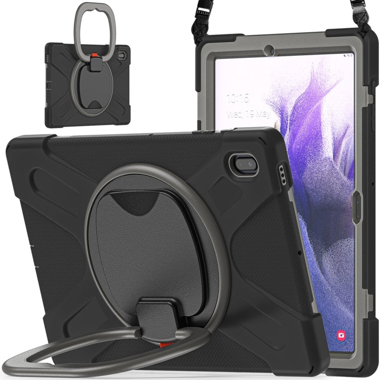 For Samsung Galaxy Tab S7 FE T730 Silicone + PC Protective Case with Holder & Shoulder Strap