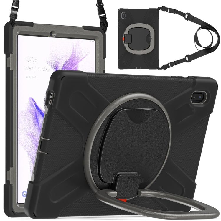 For Samsung Galaxy Tab S7 FE T730 Silicone + PC Protective Case with Holder & Shoulder Strap