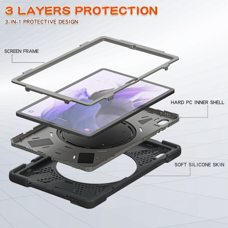 For Samsung Galaxy Tab S7 FE T730 Silicone + PC Protective Case with Holder & Shoulder Strap