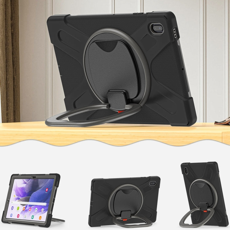 For Samsung Galaxy Tab S7 FE T730 Silicone + PC Protective Case with Holder & Shoulder Strap