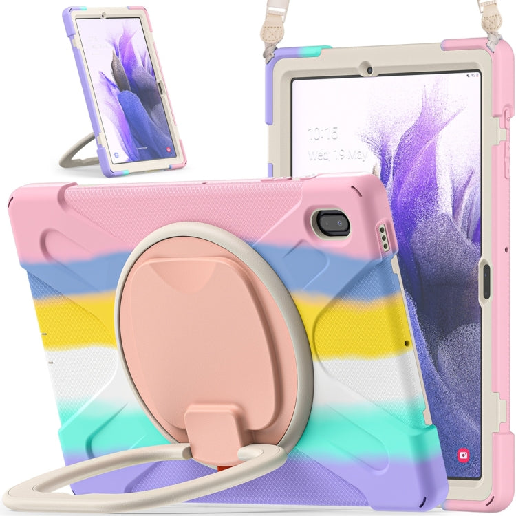 For Samsung Galaxy Tab S7 FE T730 Silicone + PC Protective Case with Holder & Shoulder Strap
