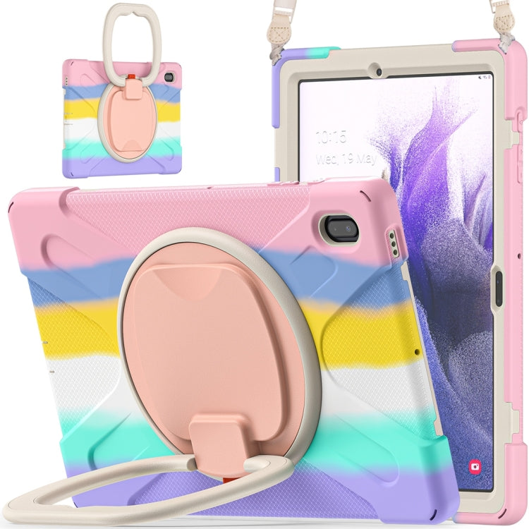 For Samsung Galaxy Tab S7 FE T730 Silicone + PC Protective Case with Holder & Shoulder Strap