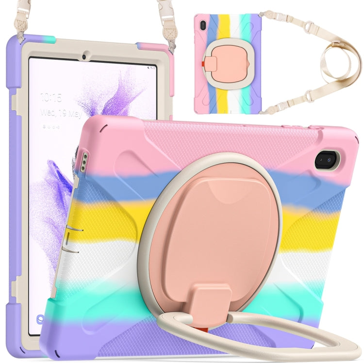 For Samsung Galaxy Tab S7 FE T730 Silicone + PC Protective Case with Holder & Shoulder Strap