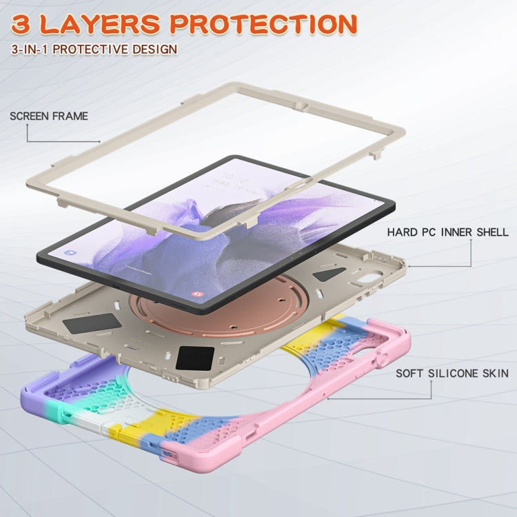 For Samsung Galaxy Tab S7 FE T730 Silicone + PC Protective Case with Holder & Shoulder Strap