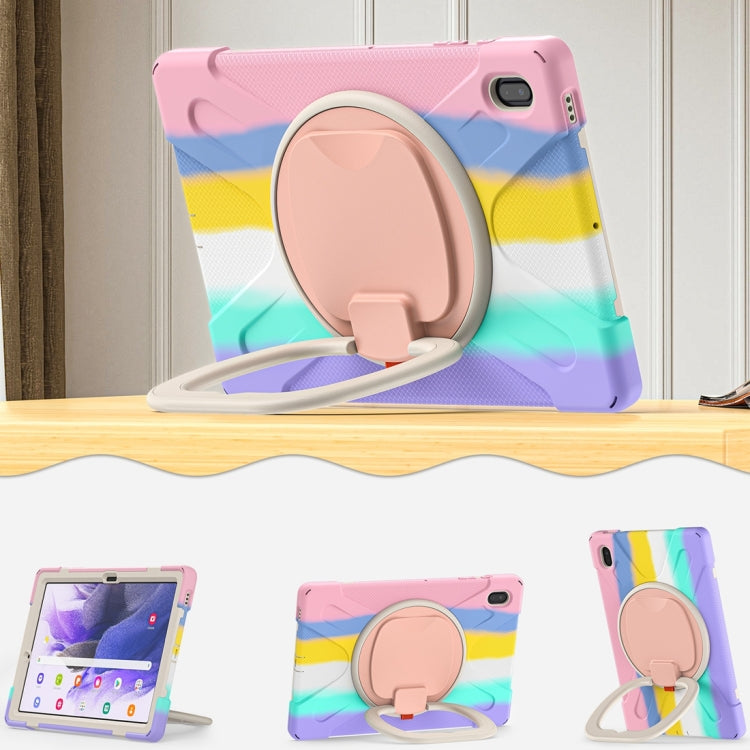 For Samsung Galaxy Tab S7 FE T730 Silicone + PC Protective Case with Holder & Shoulder Strap