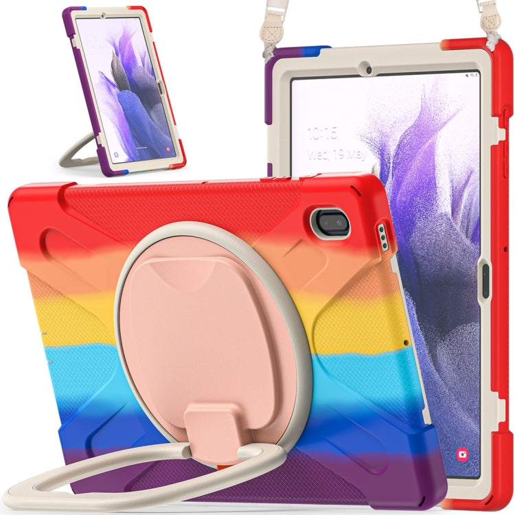 For Samsung Galaxy Tab S7 FE T730 Silicone + PC Protective Case with Holder & Shoulder Strap