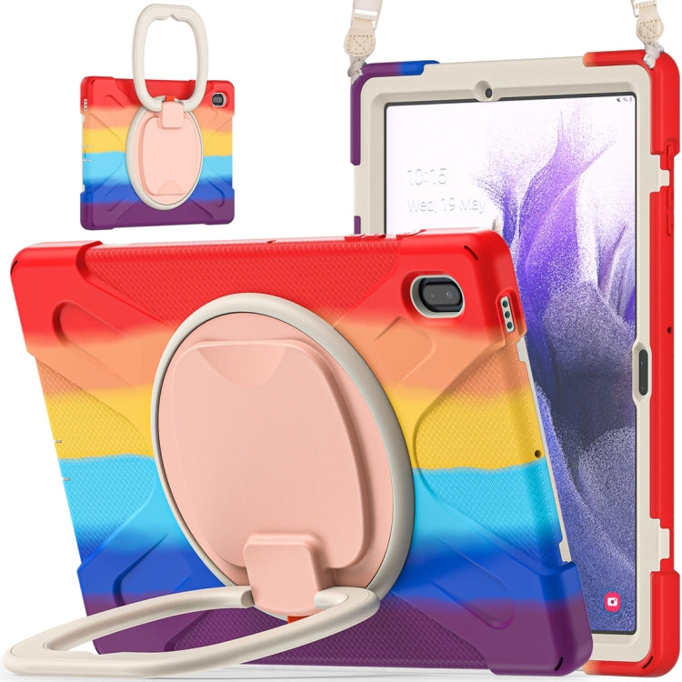 For Samsung Galaxy Tab S7 FE T730 Silicone + PC Protective Case with Holder & Shoulder Strap