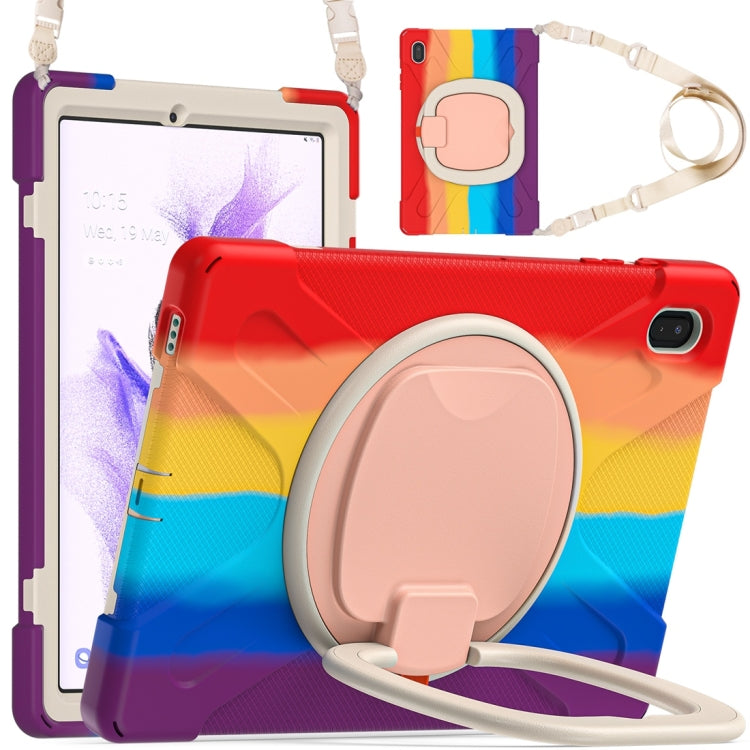 For Samsung Galaxy Tab S7 FE T730 Silicone + PC Protective Case with Holder & Shoulder Strap