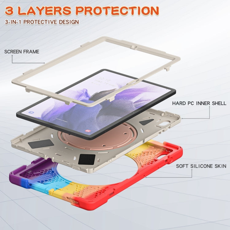 For Samsung Galaxy Tab S7 FE T730 Silicone + PC Protective Case with Holder & Shoulder Strap