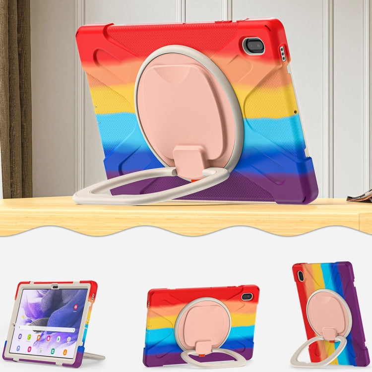 For Samsung Galaxy Tab S7 FE T730 Silicone + PC Protective Case with Holder & Shoulder Strap