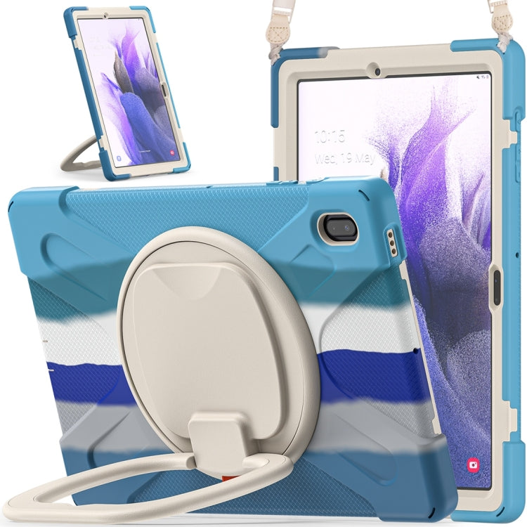 For Samsung Galaxy Tab S7 FE T730 Silicone + PC Protective Case with Holder & Shoulder Strap