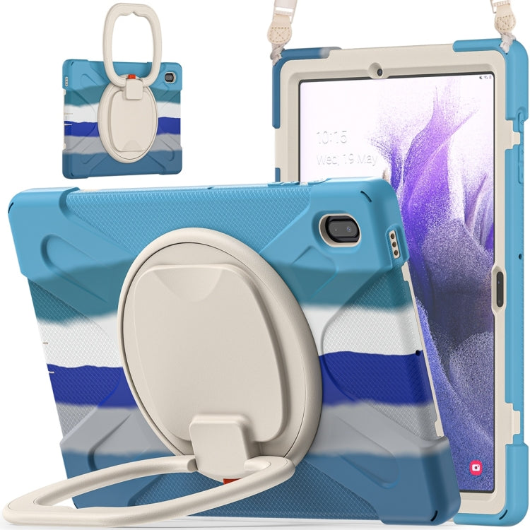 For Samsung Galaxy Tab S7 FE T730 Silicone + PC Protective Case with Holder & Shoulder Strap