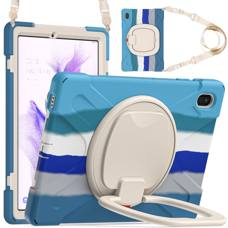 For Samsung Galaxy Tab S7 FE T730 Silicone + PC Protective Case with Holder & Shoulder Strap