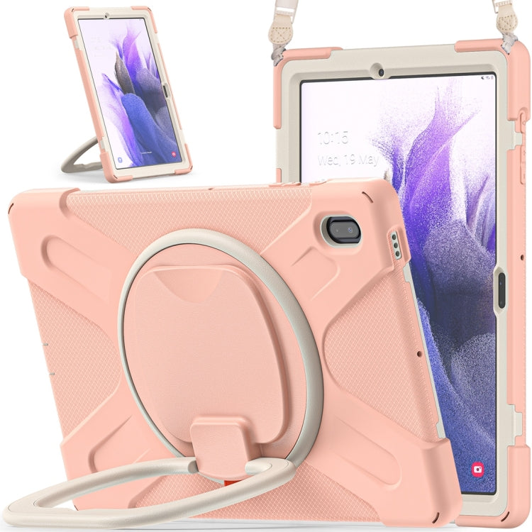 For Samsung Galaxy Tab S7 FE T730 Silicone + PC Protective Case with Holder & Shoulder Strap