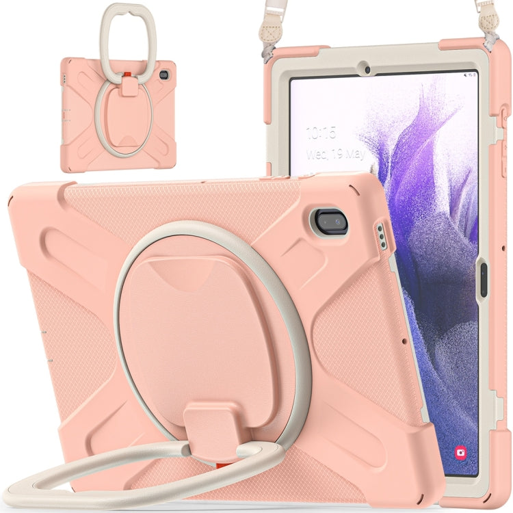 For Samsung Galaxy Tab S7 FE T730 Silicone + PC Protective Case with Holder & Shoulder Strap
