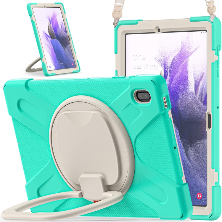 For Samsung Galaxy Tab S7 FE T730 Silicone + PC Protective Case with Holder & Shoulder Strap