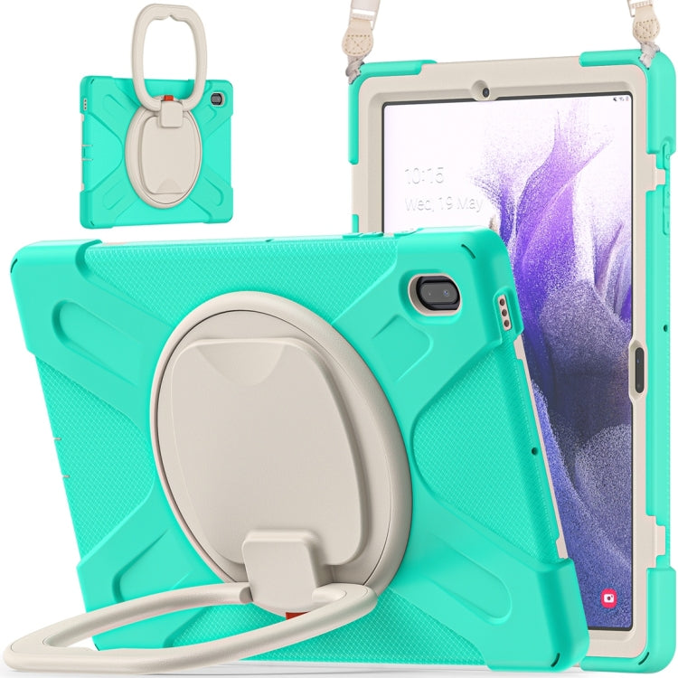 For Samsung Galaxy Tab S7 FE T730 Silicone + PC Protective Case with Holder & Shoulder Strap