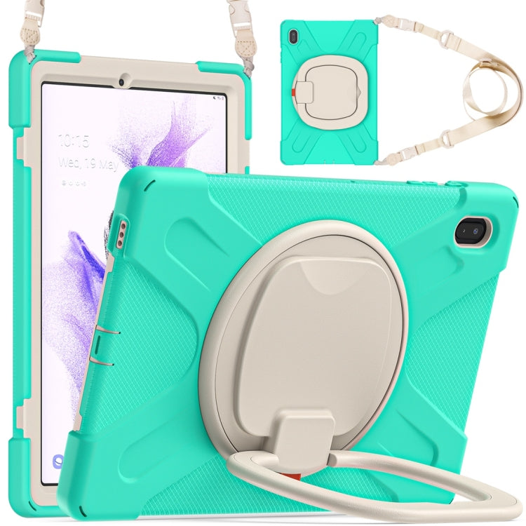 For Samsung Galaxy Tab S7 FE T730 Silicone + PC Protective Case with Holder & Shoulder Strap