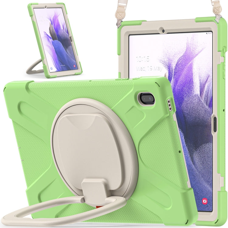 For Samsung Galaxy Tab S7 FE T730 Silicone + PC Protective Case with Holder & Shoulder Strap