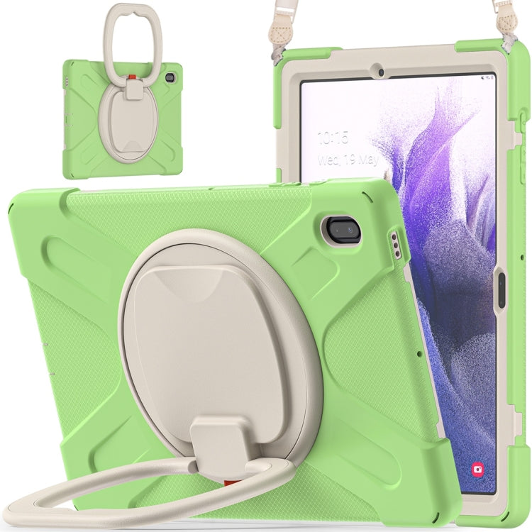 For Samsung Galaxy Tab S7 FE T730 Silicone + PC Protective Case with Holder & Shoulder Strap
