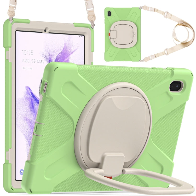 For Samsung Galaxy Tab S7 FE T730 Silicone + PC Protective Case with Holder & Shoulder Strap