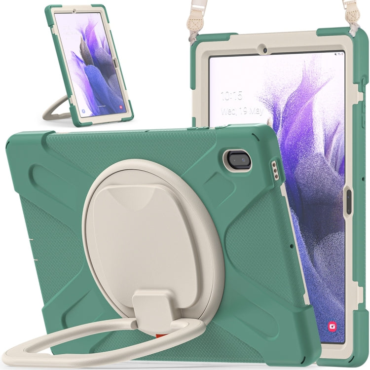 For Samsung Galaxy Tab S7 FE T730 Silicone + PC Protective Case with Holder & Shoulder Strap