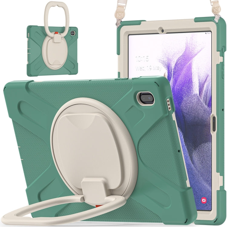 For Samsung Galaxy Tab S7 FE T730 Silicone + PC Protective Case with Holder & Shoulder Strap