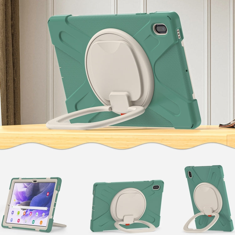 For Samsung Galaxy Tab S7 FE T730 Silicone + PC Protective Case with Holder & Shoulder Strap