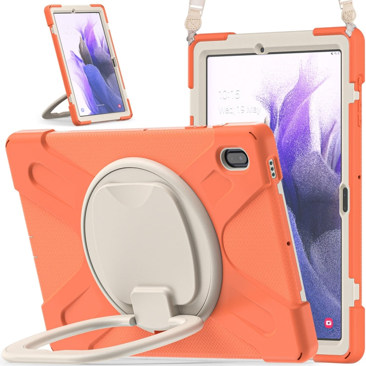 For Samsung Galaxy Tab S7 FE T730 Silicone + PC Protective Case with Holder & Shoulder Strap