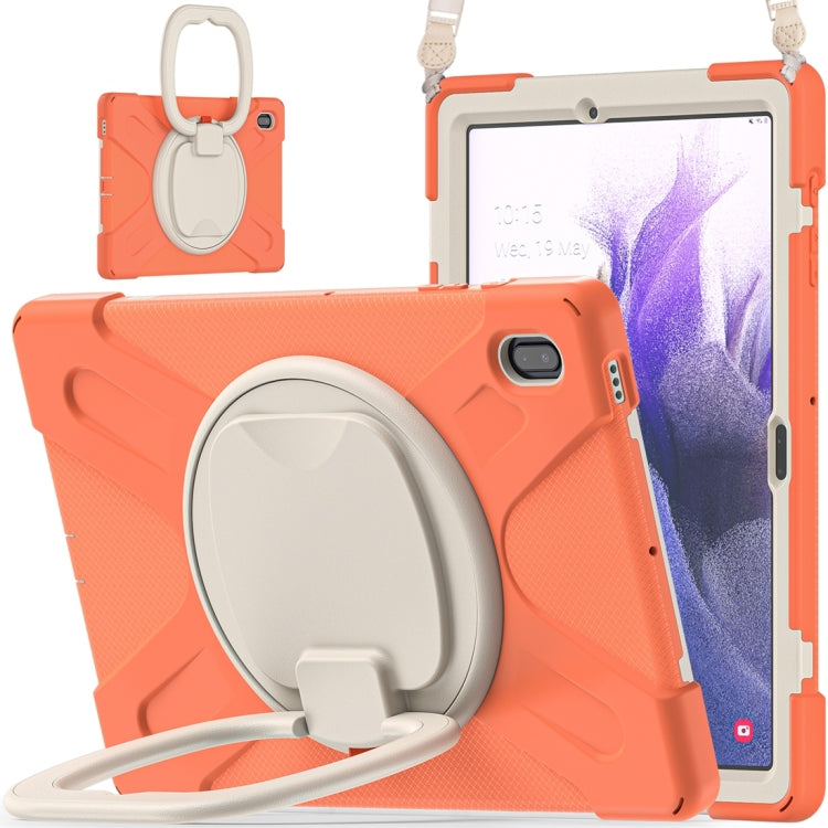 For Samsung Galaxy Tab S7 FE T730 Silicone + PC Protective Case with Holder & Shoulder Strap