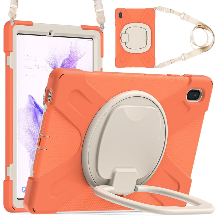 For Samsung Galaxy Tab S7 FE T730 Silicone + PC Protective Case with Holder & Shoulder Strap