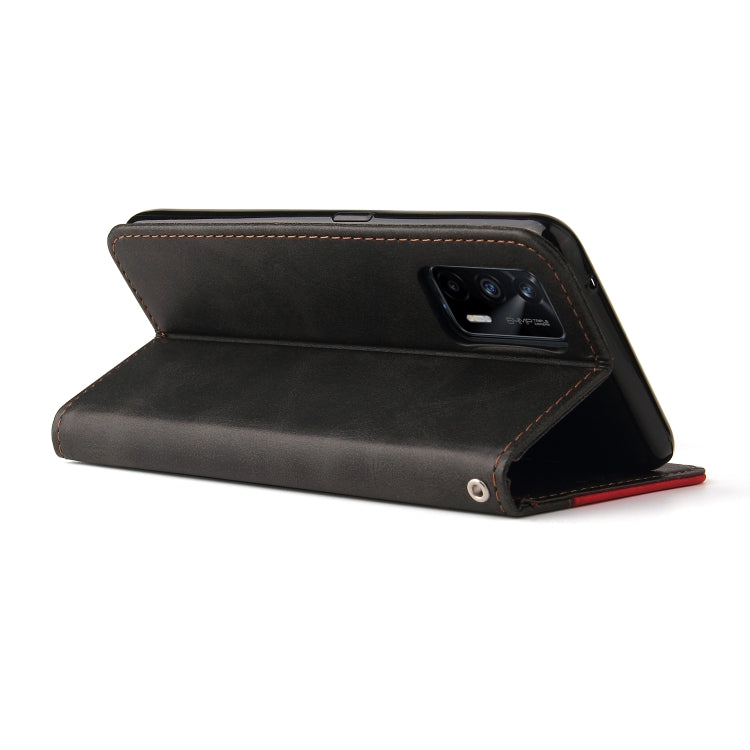 For OPPO Realme GT 5G Business Stitching-Color Horizontal Flip PU Leather Case with Holder & Card Slots & Photo Frame