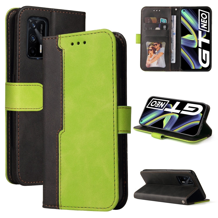 For OPPO Realme GT 5G Business Stitching-Color Horizontal Flip PU Leather Case with Holder & Card Slots & Photo Frame