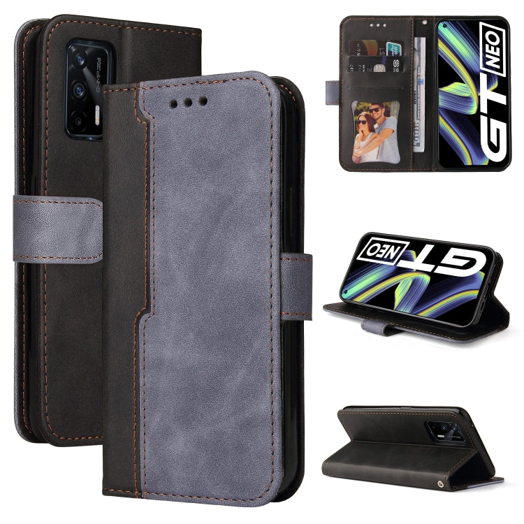 For OPPO Realme GT 5G Business Stitching-Color Horizontal Flip PU Leather Case with Holder & Card Slots & Photo Frame