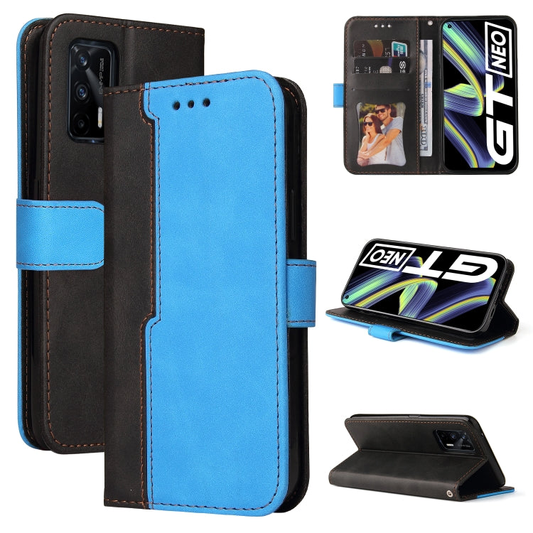 For OPPO Realme GT 5G Business Stitching-Color Horizontal Flip PU Leather Case with Holder & Card Slots & Photo Frame