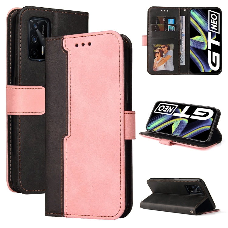 For OPPO Realme GT 5G Business Stitching-Color Horizontal Flip PU Leather Case with Holder & Card Slots & Photo Frame