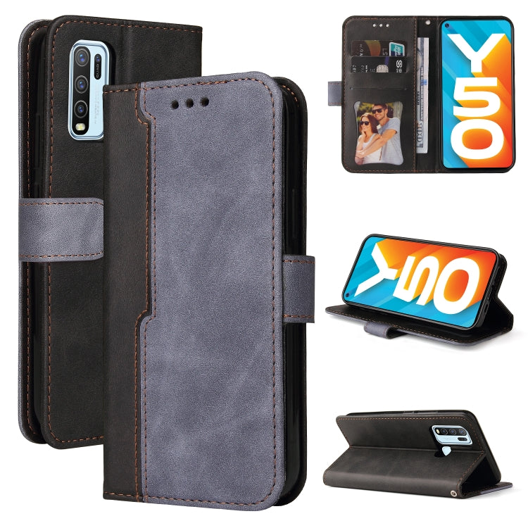 For vivo Y50 / Y30 Global Business Stitching-Color Horizontal Flip PU Leather Case with Holder & Card Slots & Photo Frame