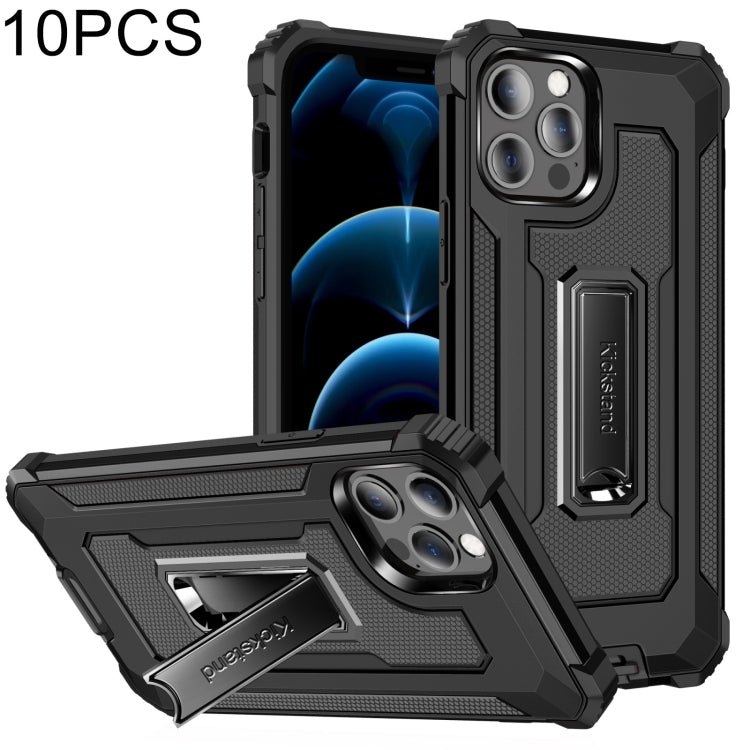 For iPhone 12 / 12 Pro 10pcs Knight Jazz PC+TPU Shockproof Protective Case with Foldable Holder