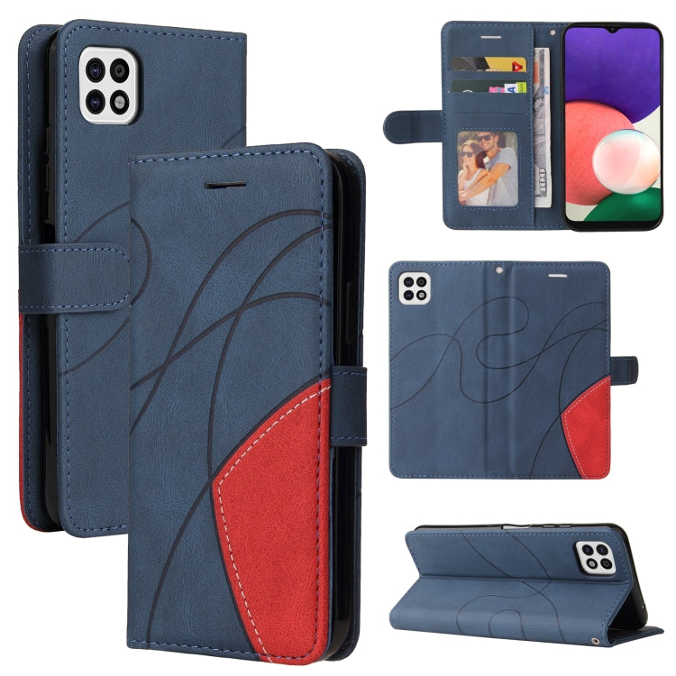 For Samsung Galaxy A22 5G Dual-color Splicing Horizontal Flip PU Leather Case with Holder & Card Slots & Wallet