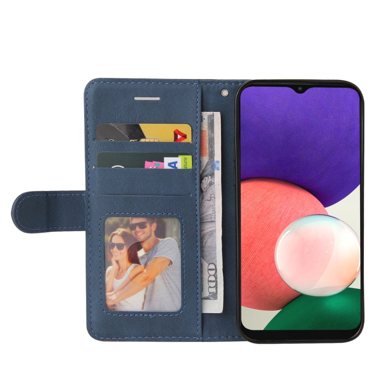 For Samsung Galaxy A22 5G Dual-color Splicing Horizontal Flip PU Leather Case with Holder & Card Slots & Wallet