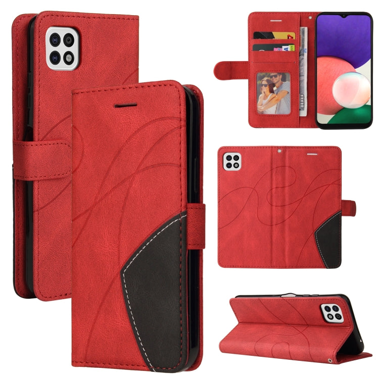 For Samsung Galaxy A22 5G Dual-color Splicing Horizontal Flip PU Leather Case with Holder & Card Slots & Wallet