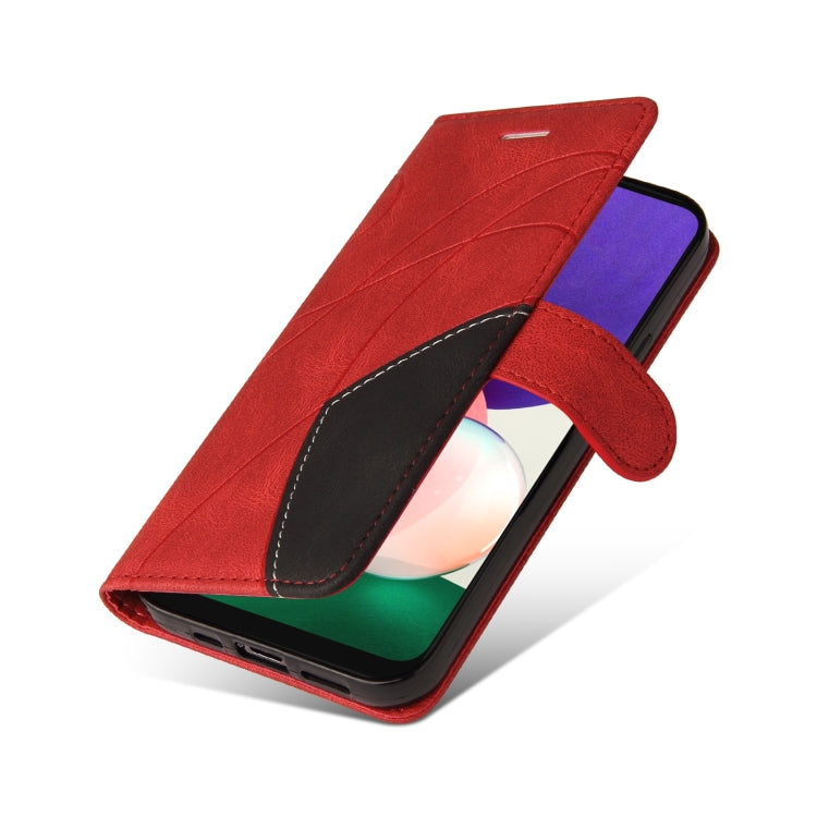 For Samsung Galaxy A22 5G Dual-color Splicing Horizontal Flip PU Leather Case with Holder & Card Slots & Wallet