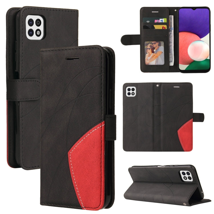 For Samsung Galaxy A22 5G Dual-color Splicing Horizontal Flip PU Leather Case with Holder & Card Slots & Wallet
