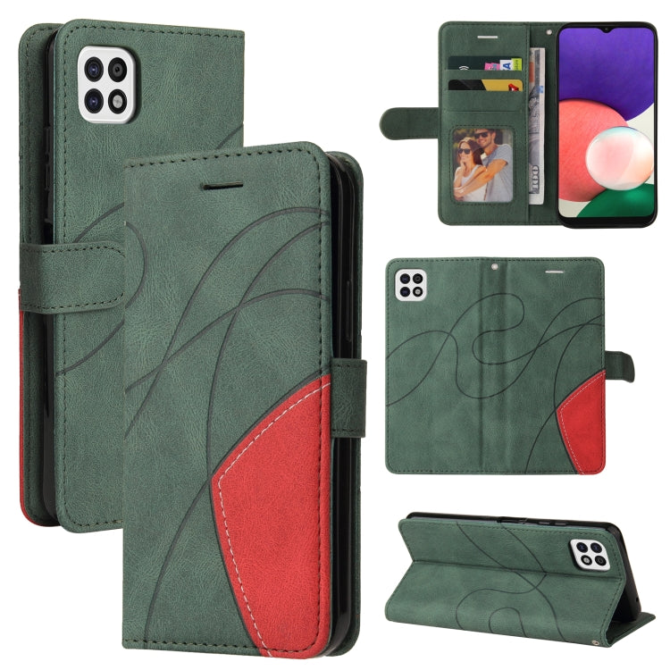 For Samsung Galaxy A22 5G Dual-color Splicing Horizontal Flip PU Leather Case with Holder & Card Slots & Wallet
