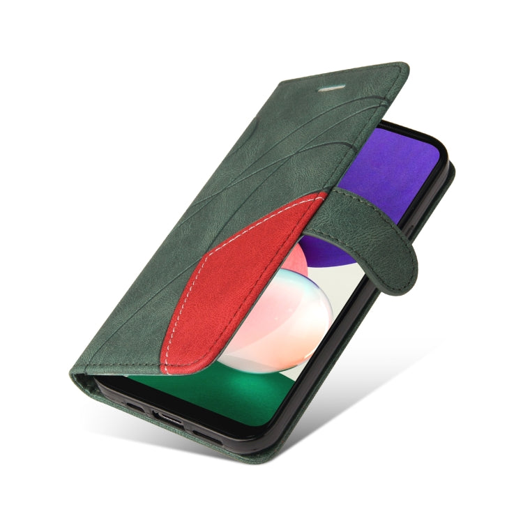 For Samsung Galaxy A22 5G Dual-color Splicing Horizontal Flip PU Leather Case with Holder & Card Slots & Wallet